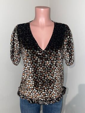 Madewell Velvet Tulip-Sleeve Ruffle Top in Petite Blooms